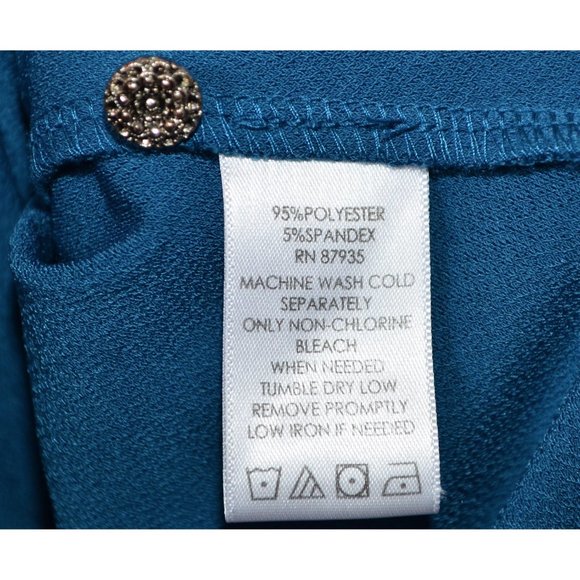 Susan Graver Liquid Knit Blue Button Front Long Sleeve Shirt Ornate Buttons  M - Picture 7 of 8